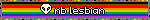 The intersectional pride flag overlaid with white text with an alien symbol next to it. Text: 'nb lesbian'.