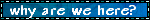 A gif with blue background, white text and a flashing border. Text: 'why are we here?'